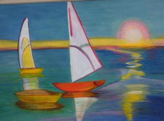 Boats at sunset size 36X24
